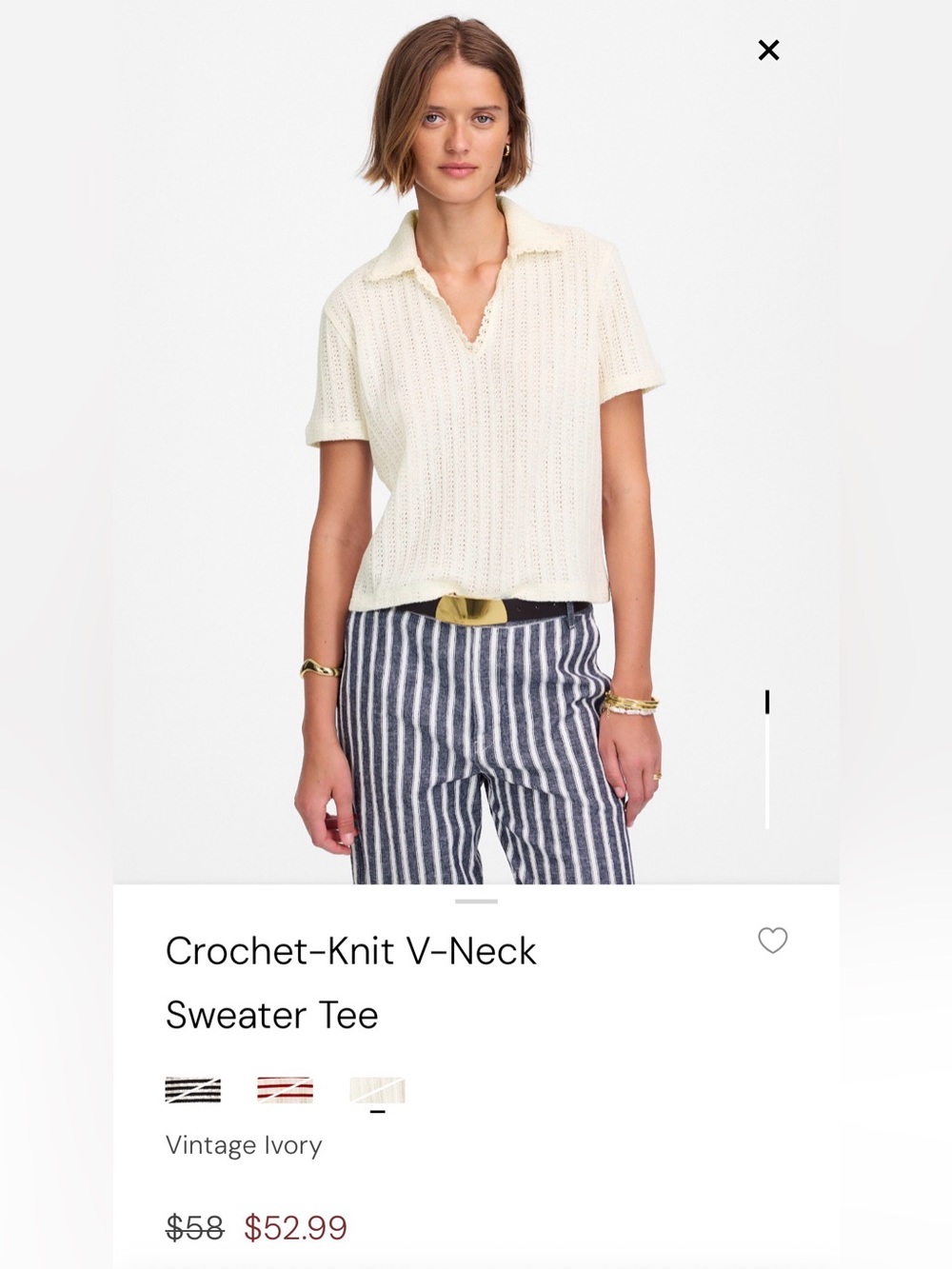 Madewell Cream Open-Knit Short Sleeve Polo